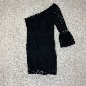 Lulus One Shoulder Crochet Dress Womens XS Black Sexy Going Out LBD
